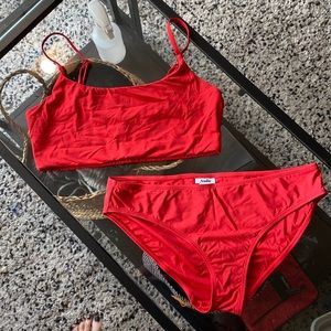 Andie Swim Maui top and bikini bottom cherry red